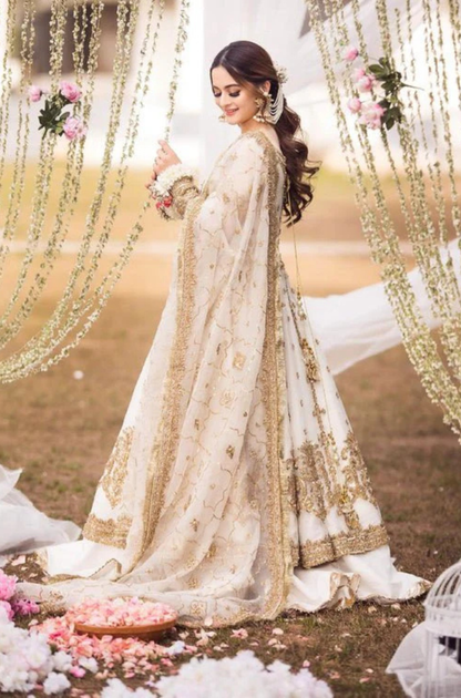 HIRA MANI - 3PC Unstitched Net Sequence Luxury Embroidered Maxi Wedding Collection - ES 2030