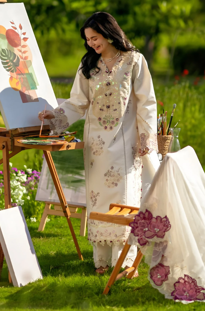 Rang Rasiya - 3PC Unstitched Lawn Embroidered Shirt with Cotton Net Dupatta and Trouser - ES3002