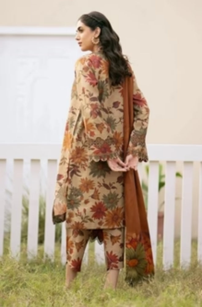 Baroque - 3PC Unstitched Digital Printed Karandi Shirt with Neck Patch and Digital Printed Karandi Dupatta with Trouser - ES1183
