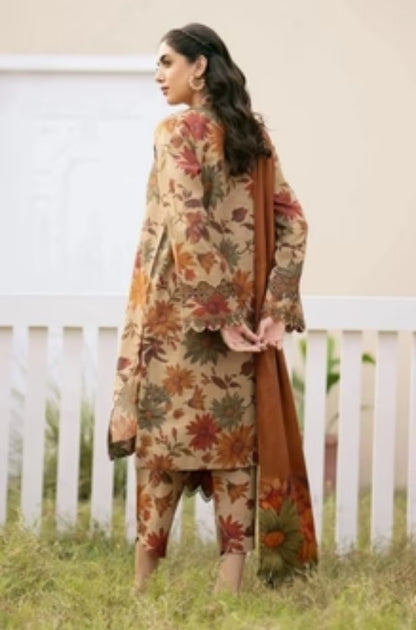 Baroque - 3PC Unstitched Digital Printed Karandi Shirt with Neck Patch and Digital Printed Karandi Dupatta with Trouser - ES1183