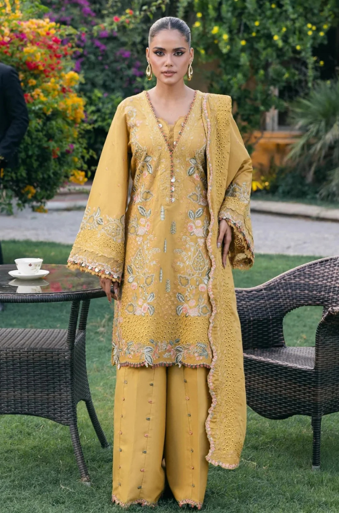 ELAF - 3PC Unstitched Lawn Embroidered Shirt with Embroidered Slub Net Dupatta - ES 2176