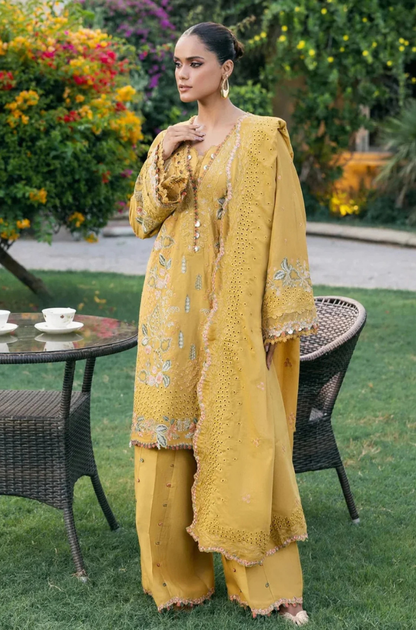 ELAF - 3PC Unstitched Lawn Embroidered Shirt with Embroidered Slub Net Dupatta - ES 2176