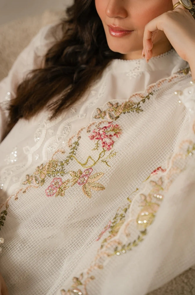 Cross Stitch - 3PC Unstitched Lawn Sequence Embroidered Shirt with Sequence Embroidered Khaddi Net Dupatta - ES1143