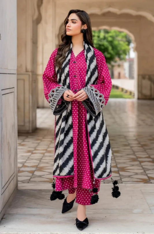 Baroque - 3PC Unstitched Printed Karandi Shirt with Printed Karandi Dupatta and Same Printed Trouser - ES1176