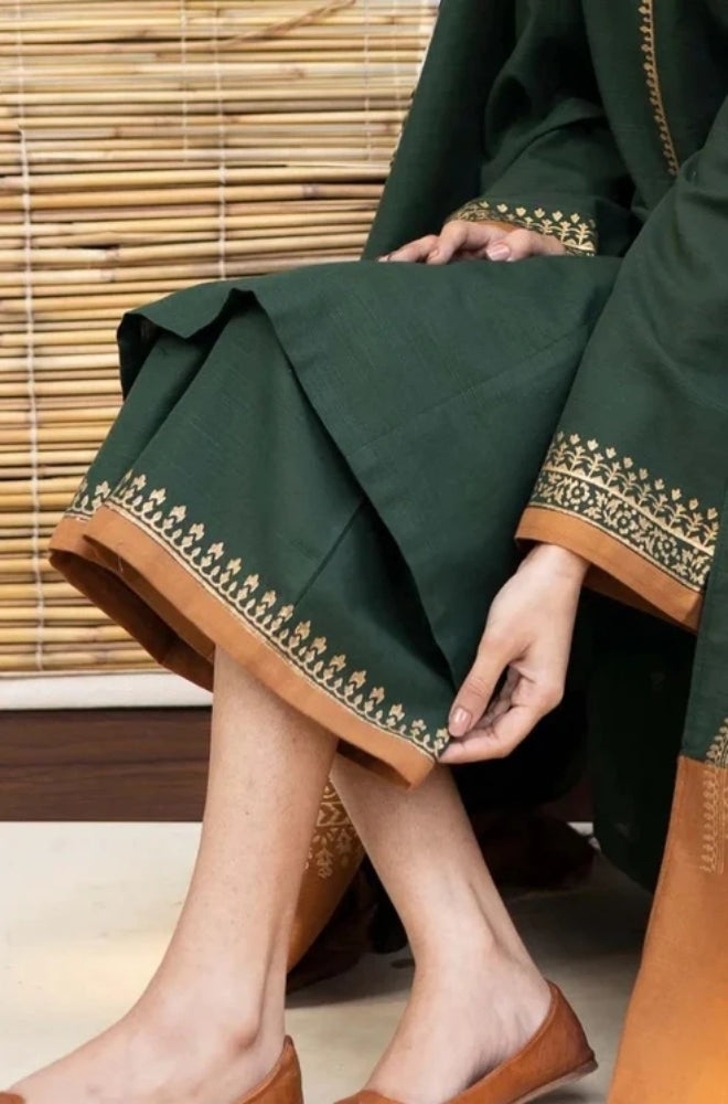 Zarpash - 3PC Unstitched Dhanak Neckline Embroidered Shirt with Printed Shawl and Trouser - ES1003