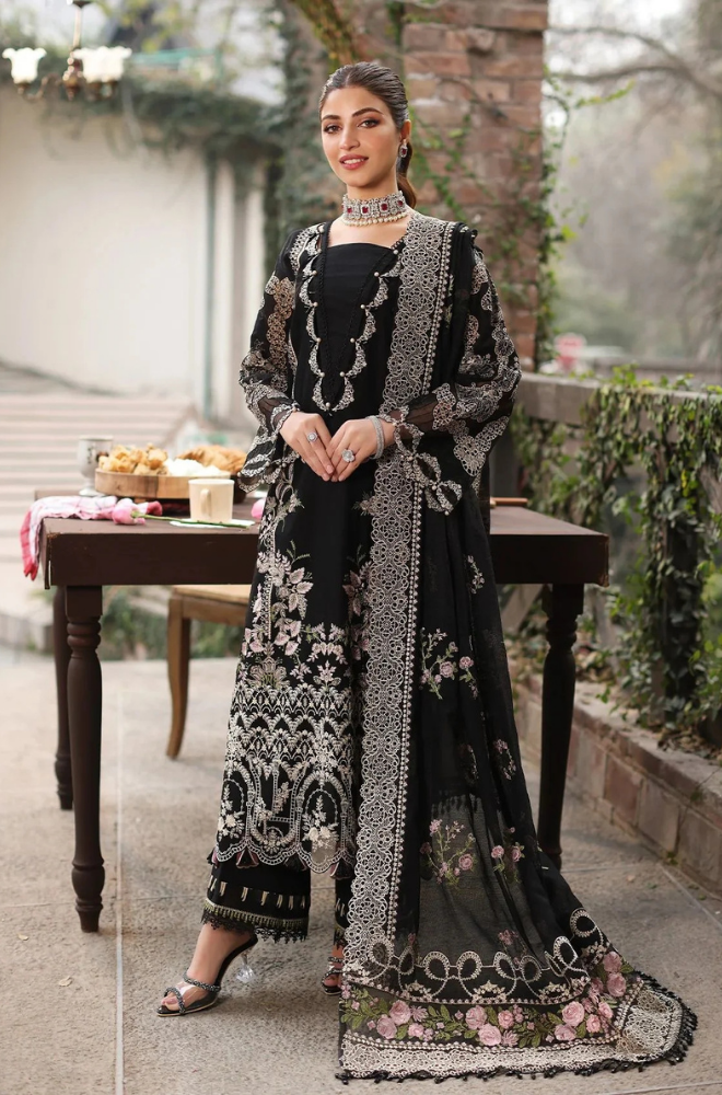 KAHF- 3PC Unstitched Lawn Embroidered Shirt With Slub Net Dupatta - ES 2189