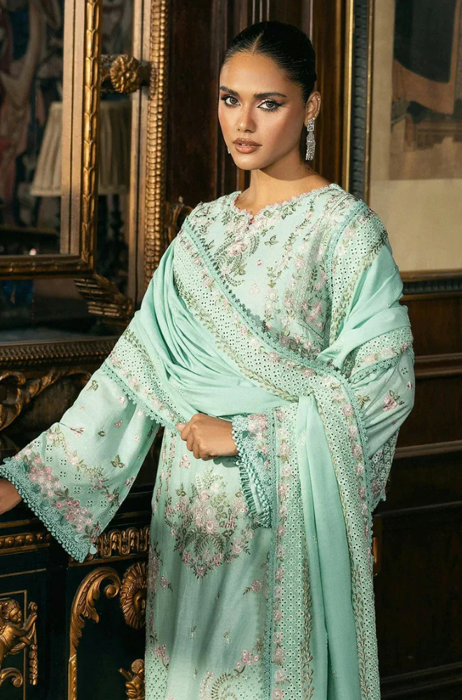 ELAF - 3PC Unstitched Lawn Embroidered Shirt with Embroidered Slub Net Dupatta - ES 2179