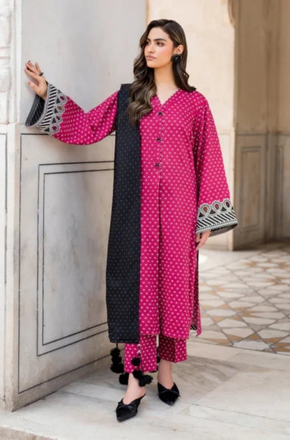 Baroque - 3PC Unstitched Printed Karandi Shirt with Printed Karandi Dupatta and Same Printed Trouser - ES1176