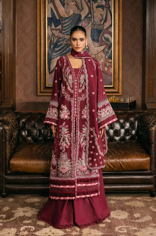 ELAF - 3PC Unstitched Lawn Embroidered Shirt with Embroidered Slub Net Dupatta - ES 2180