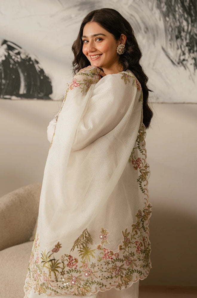 Cross Stitch - 3PC Unstitched Lawn Sequence Embroidered Shirt with Sequence Embroidered Khaddi Net Dupatta - ES1143