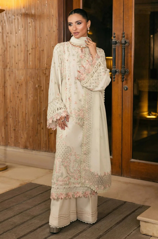 ELAF - 3PC Unstitched Lawn Embroidered Shirt with Embroidered Slub Net Dupatta - ES 2181