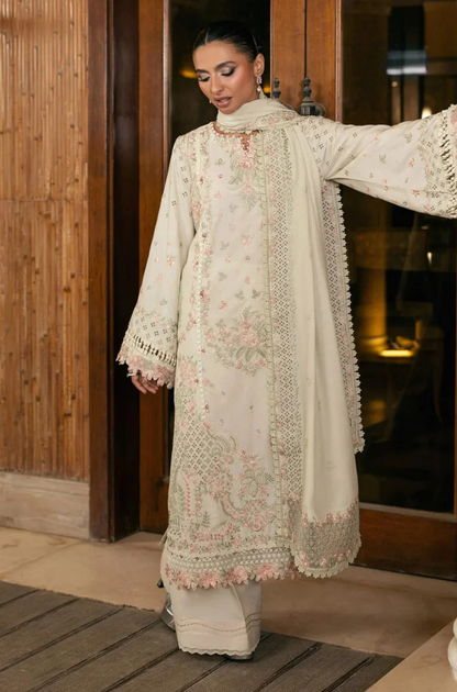 ELAF - 3PC Unstitched Lawn Embroidered Shirt with Embroidered Slub Net Dupatta - ES 2181
