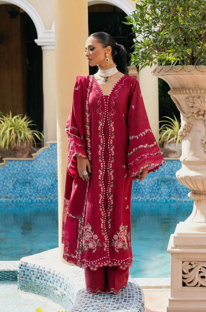 ELAF - 3PC Unstitched Lawn Embroidered Shirt with Embroidered Slub Net Dupatta - ES 2182
