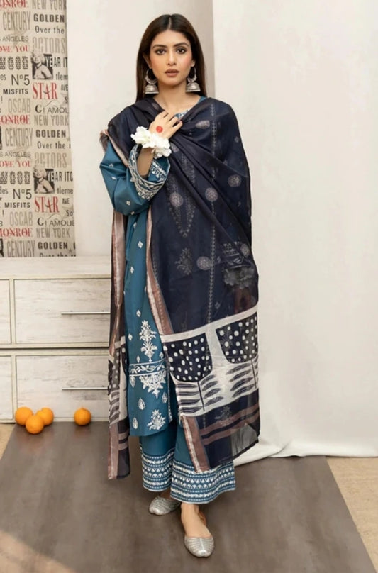 Urge - 3PC Unstitched Embroidered Shirt with Printed  Shawl and Embroidered Trousers - ES1070