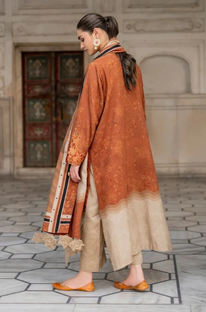 Baroque - 3PC Unstitched Printed Karandi Shirt with Printed Karandi Dupatta and Same Printed Trouser - ES1174