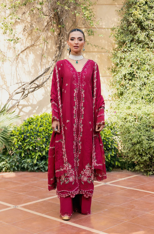ELAF - 3PC Unstitched Lawn Embroidered Shirt with Embroidered Slub Net Dupatta - ES 2182