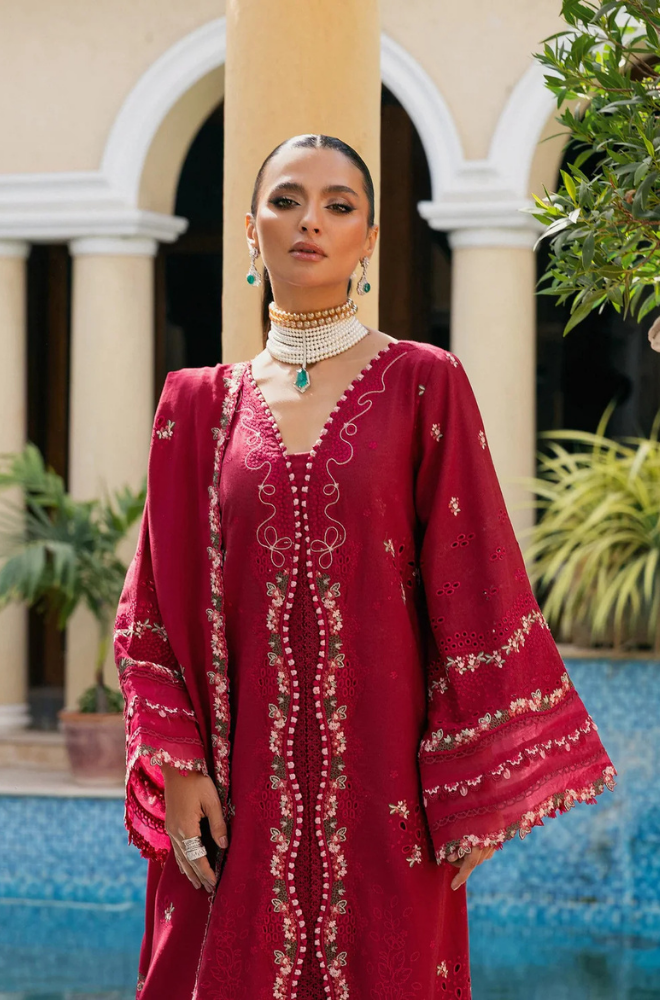 ELAF - 3PC Unstitched Lawn Embroidered Shirt with Embroidered Slub Net Dupatta - ES 2182