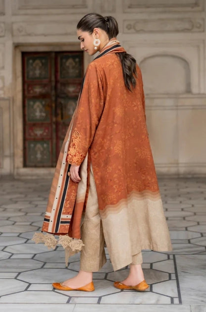 Baroque - 3PC Unstitched Printed Karandi Shirt with Printed Karandi Dupatta and Same Printed Trouser - ES1174