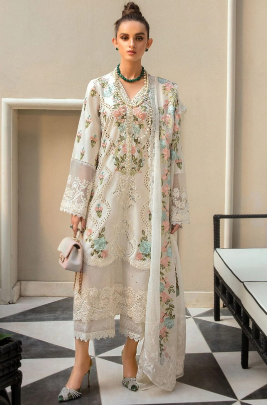 CRIMSON - 3PC Unstitched Lawn Embroidered Shirt with Embroidered Slub Net Dupatta - ES 2183