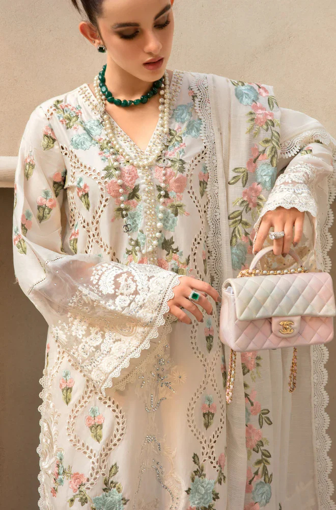 CRIMSON - 3PC Unstitched Lawn Embroidered Shirt with Embroidered Slub Net Dupatta - ES 2183
