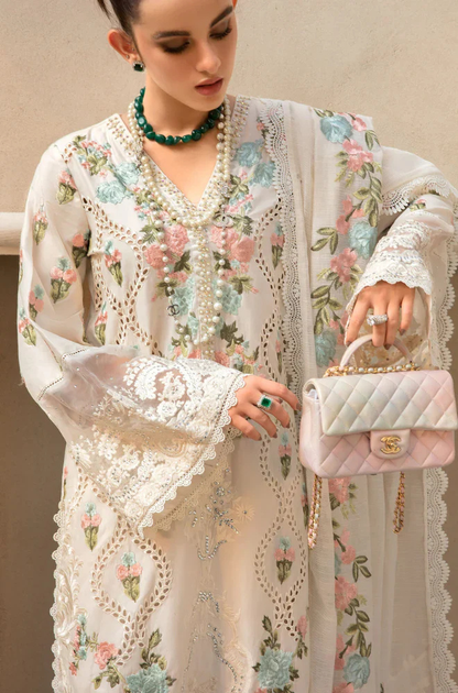 CRIMSON - 3PC Unstitched Lawn Embroidered Shirt with Embroidered Slub Net Dupatta - ES 2183