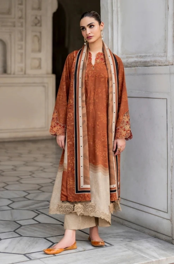 Baroque - 3PC Unstitched Printed Karandi Shirt with Printed Karandi Dupatta and Same Printed Trouser - ES1174