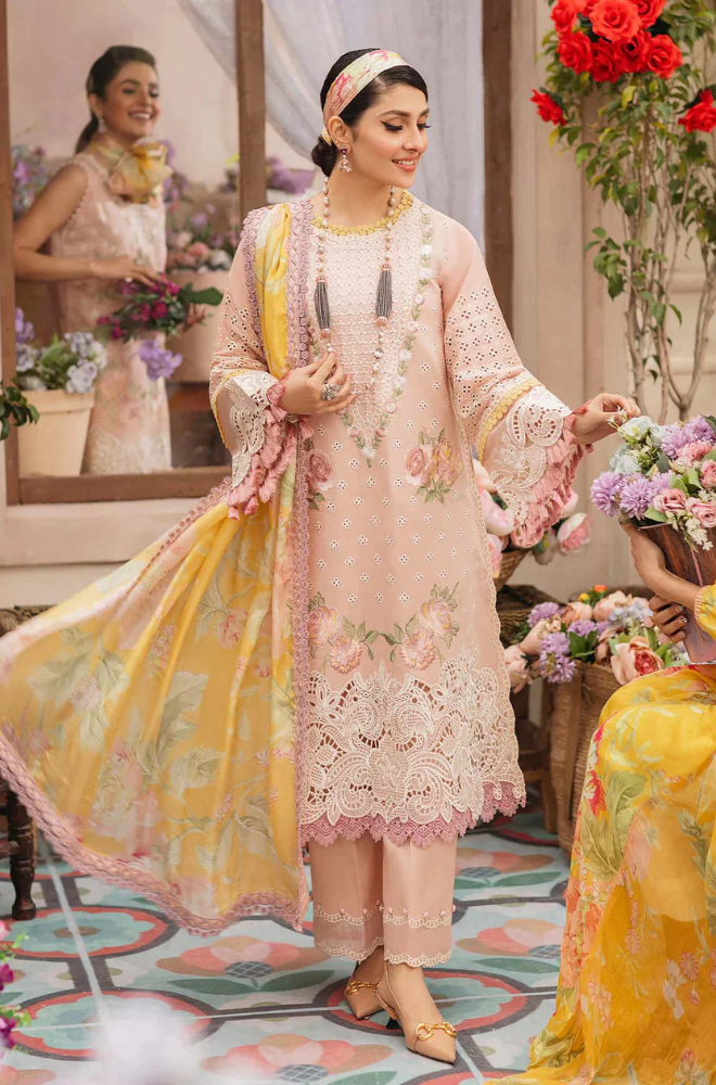 MUSHQ - 3PC Unstitched Lawn Embroidered Shirt with Printed Chiffon Dupatta - ES 2184