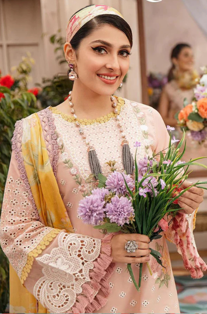 MUSHQ - 3PC Unstitched Lawn Embroidered Shirt with Printed Chiffon Dupatta - ES 2184