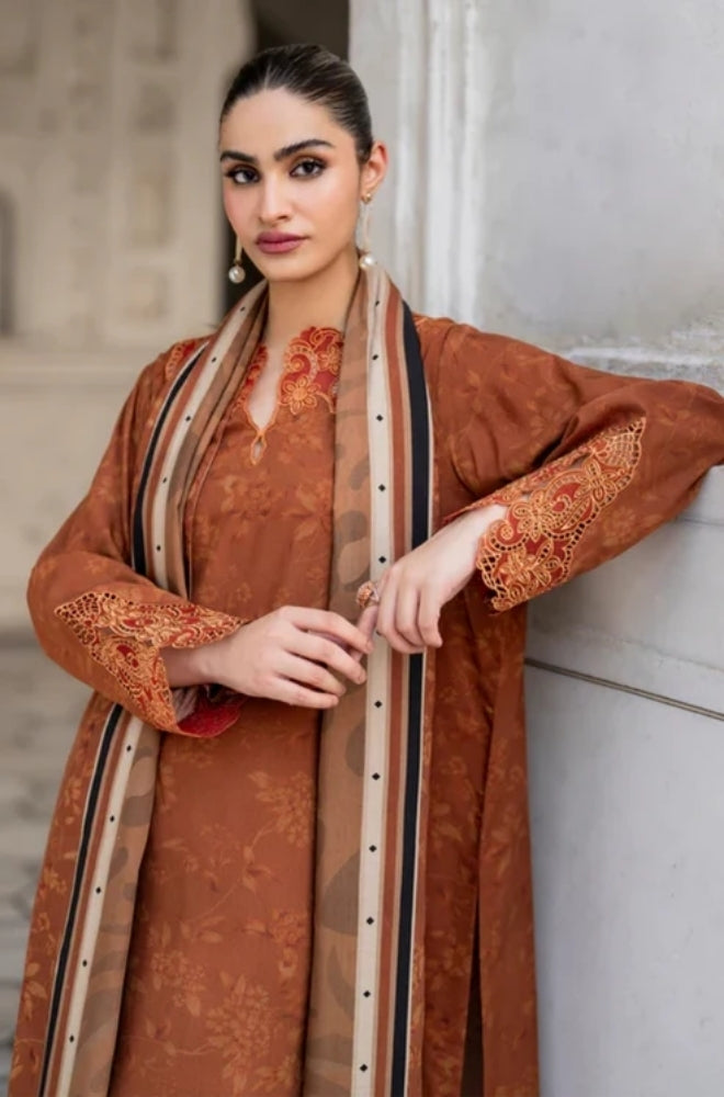 Baroque - 3PC Unstitched Printed Karandi Shirt with Printed Karandi Dupatta and Same Printed Trouser - ES1174