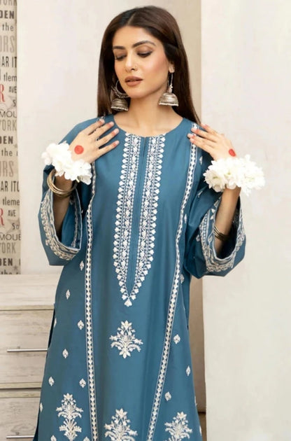 Urge - 3PC Unstitched Embroidered Shirt with Printed  Shawl and Embroidered Trousers - ES1070