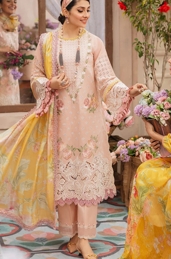 MUSHQ - 3PC Unstitched Lawn Embroidered Shirt with Printed Chiffon Dupatta - ES 2184