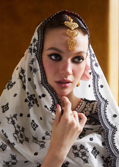 Hussain Rehar - 3PC Unstitched Lawn Embroidered Shirt with Embroidered Slub Net Dupatta - ES1133