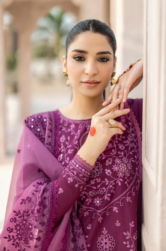 Cross Stitch - 3PC Unstitched Linen Embroidered Shirt with Organza Embroidered dupatta and Trouser - ES1224