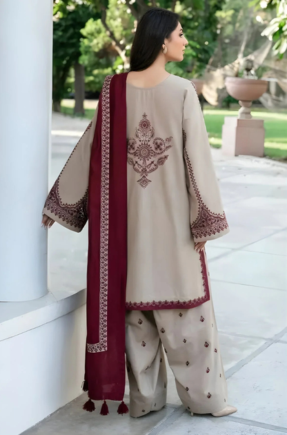 Baroque - 3PC Unstitched Lawn Embroidered Shirt with Embroidered Chiffon Dupatta - ES 1238