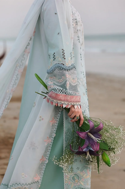 Qalamkar - 3PC Unstitched Lawn Embroidered Shirt with Embroidered Khaddi Net Dupatta and Trouser - ES 2302