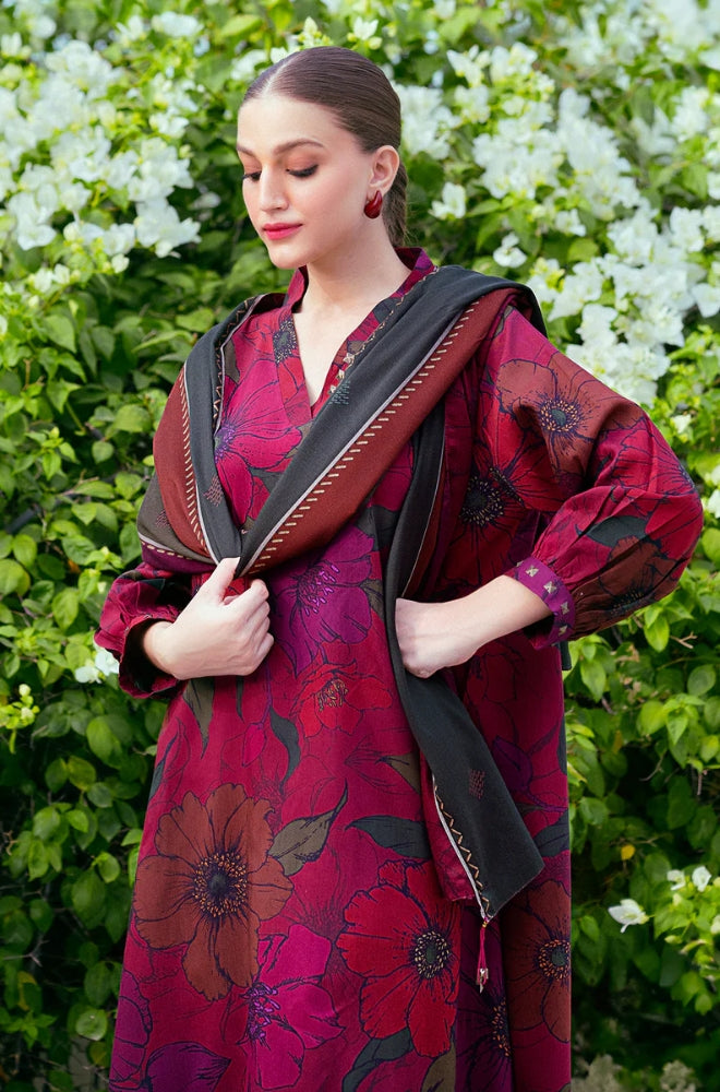 Baroque - 3PC Unstitched Printed Karandi Shirt with Printed Karandi Dupatta and Same Printed Trouser - ES1221
