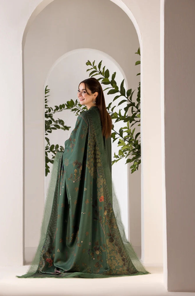 Sobia Nazir - 3PC Unstitched Dhanak Embroidered Shirt with Printed Shawl - ES1228