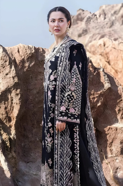 Qalamkar - 3PC Unstitched Lawn Heavy Embroidered Shirt with Printed Embroidered Slub Net Dupatta - ES 1089