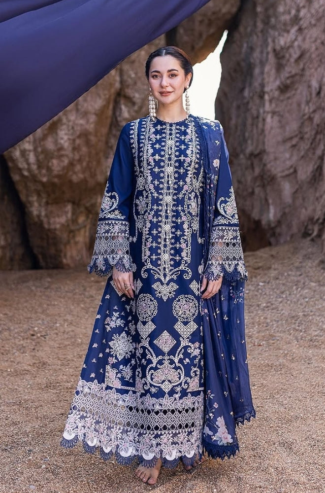 Qalamkaar - 3PC Unstitched Lawn Heavy Embroidered Shirt with Printed Slub Net Dupatta - ES1085