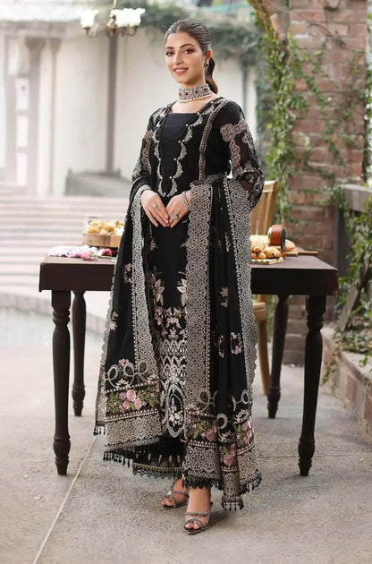 KAHF- 3PC Unstitched Dhanak Embroidered Shirt With Heavy Embroidered Shawl With 4 Sided Embroidered Lace - ES 1814