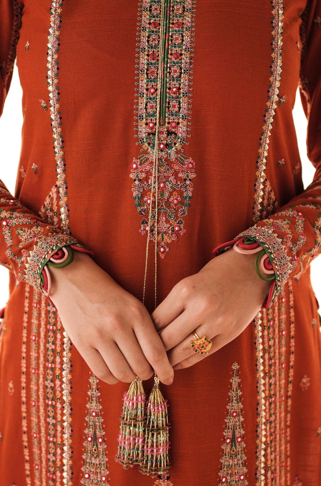 Hussain Rehar - 3PC Unstitched Dhanak Embroidered Shirt with Heavy Embroidered Shawl With 4 Side Embroidered Lace - ES 1799