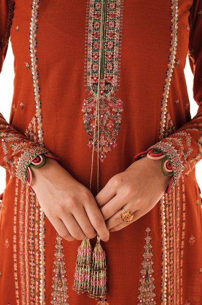 Hussain Rehar - 3PC Unstitched Dhanak Embroidered Shirt with Heavy Embroidered Shawl With 4 Side Embroidered Lace - ES 1799