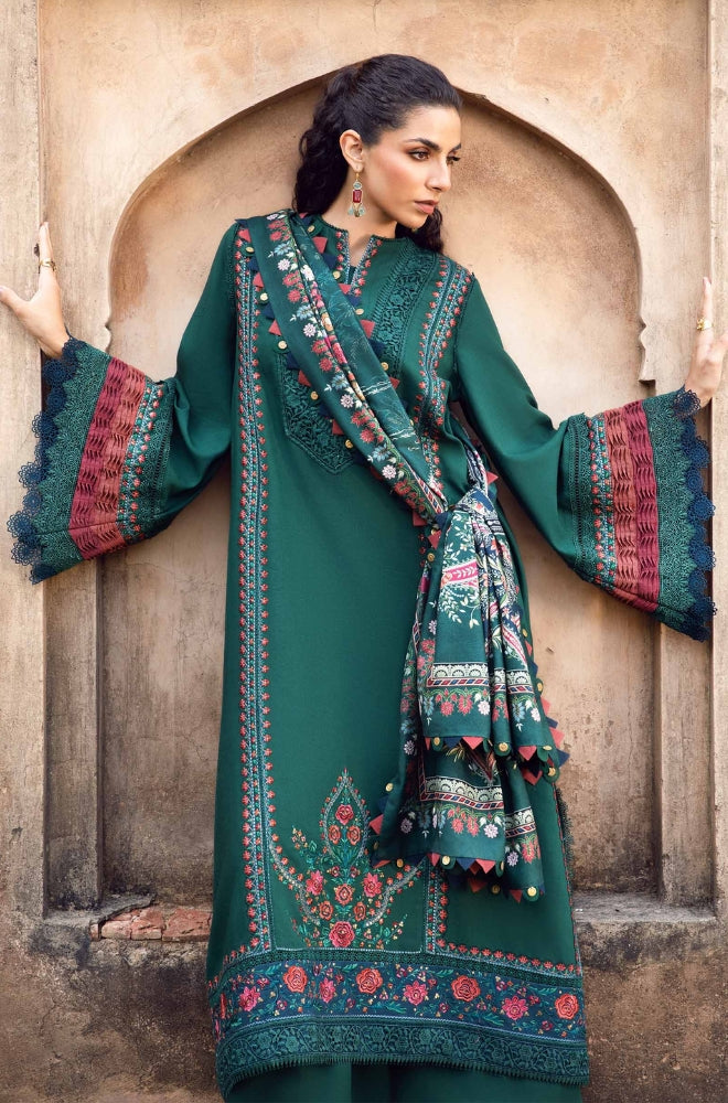 Maria.B - 3PC Unstitched Dhanak Embroidered Shirt With Digital Printed Shawl With 4 Sided Embroidered Lace - ES 1815