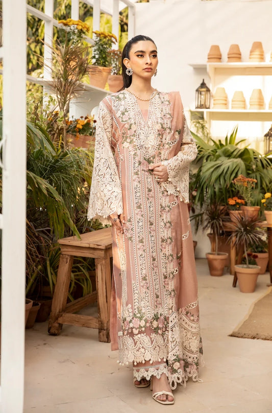 Elaf - 3PC Unstitched Dhanak Embroidered Shirt with Cotton Net Embroidered Shawl - ES 1807