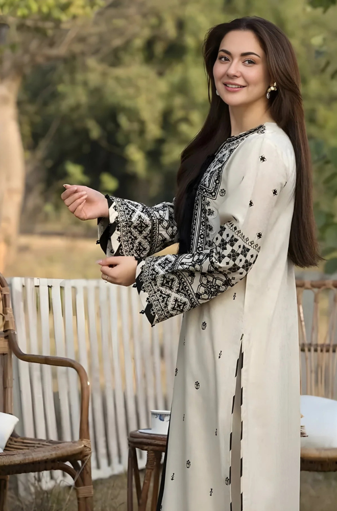 Allys - 3PC Unstitched Lawn Embroidered Shirt with Embroidered Chiffon Dupatta - ES 1402