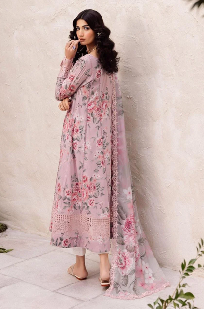 Maria B-3PC Lawn Printed Shirt with Embroided Patches and Printed Dubatta and Trousers-ES1602