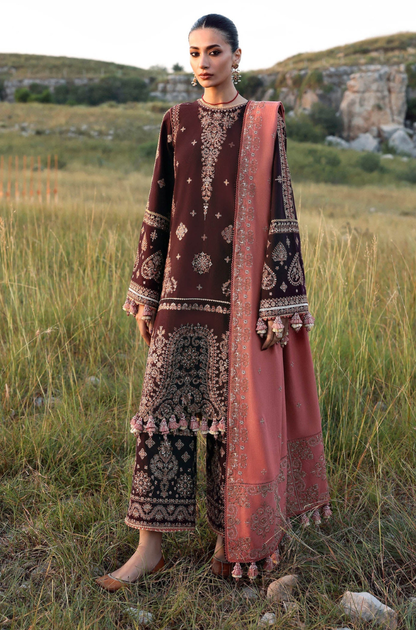 HUSSAIN REHAR - 3PC Unstitched Lawn Embroidered Shirt with Pure Cotton Net Embroidered Dupatta - ES 2200
