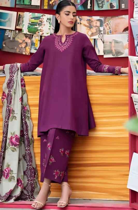 SAPPHIRE - 3PC Unstitched Dhanak Embroidered Shirt with Shawl and Embroidered Trouser - ES1082