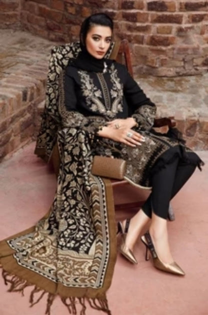 Maria B - 3PC Unstitched Dhanak Embroidered Shirt with Printed  Shawl and Trouser - ES1106
