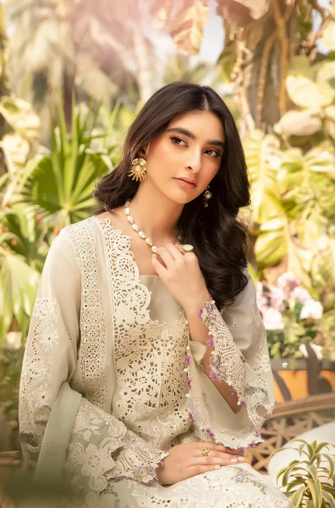 ELAF - 3PC Unstitched Lawn Embroidered Shirt with Embroidered Slub Net Dupatta - ES 2193